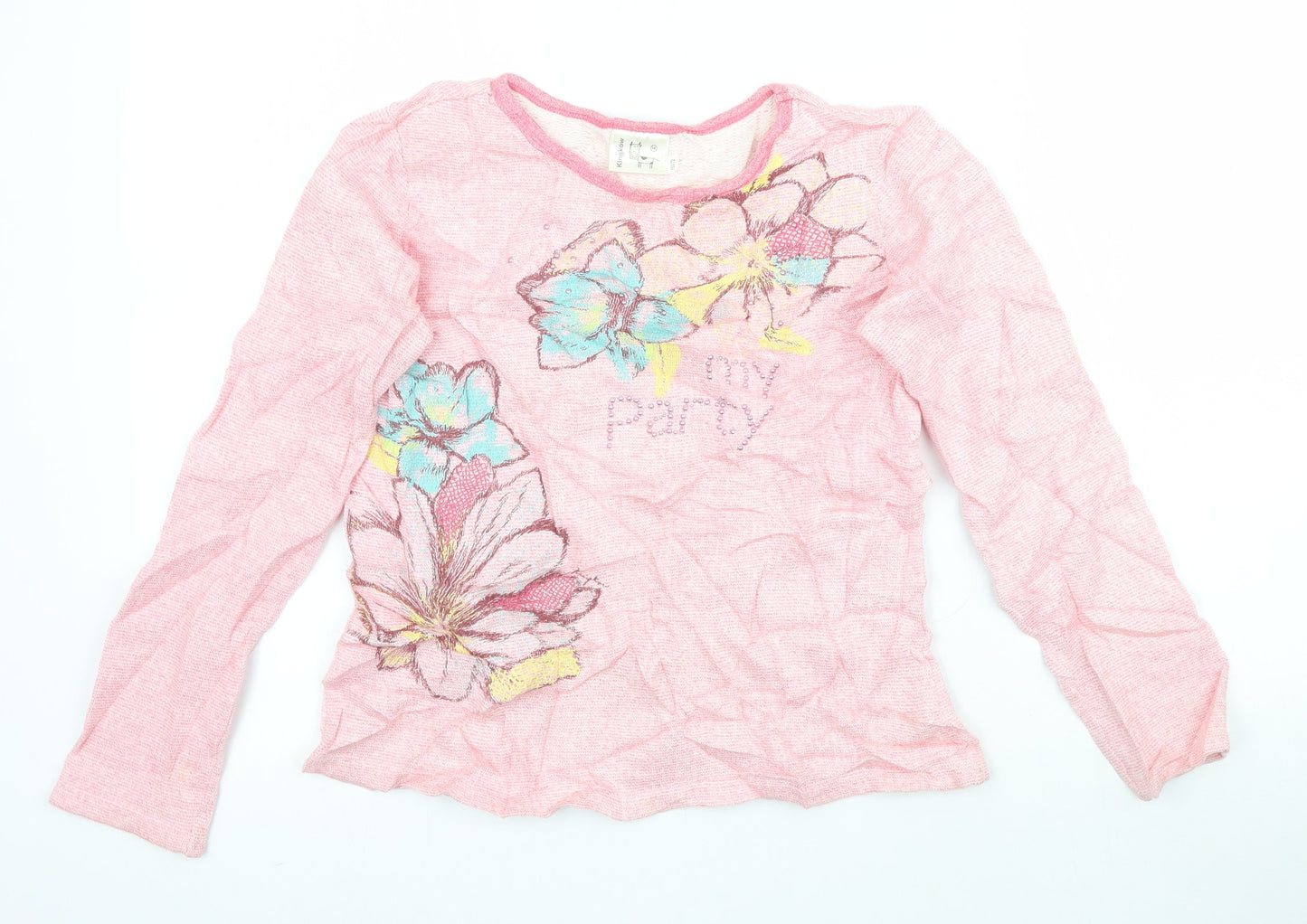 Kingkow Girls Pink Floral Woven Basic T-Shirt Size 12 Years  - Party