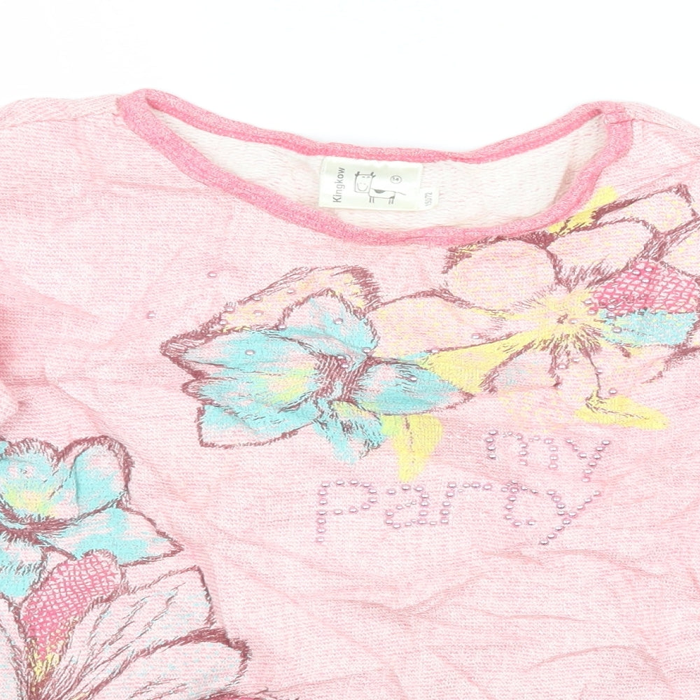 Kingkow Girls Pink Floral Woven Basic T-Shirt Size 12 Years  - Party