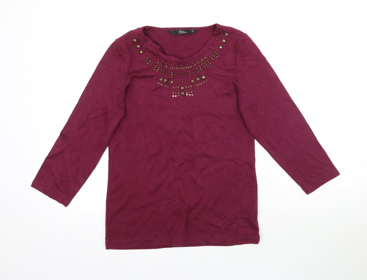 Bm Casual Womens Purple   Basic T-Shirt Size XS  - Maroon/Burgundy