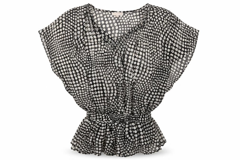 Bandana Womens Black Polka Dot Mesh Basic Blouse Size L