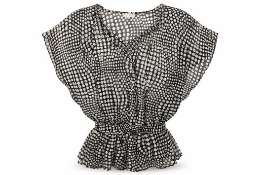 Bandana Womens Black Polka Dot Mesh Basic Blouse Size L