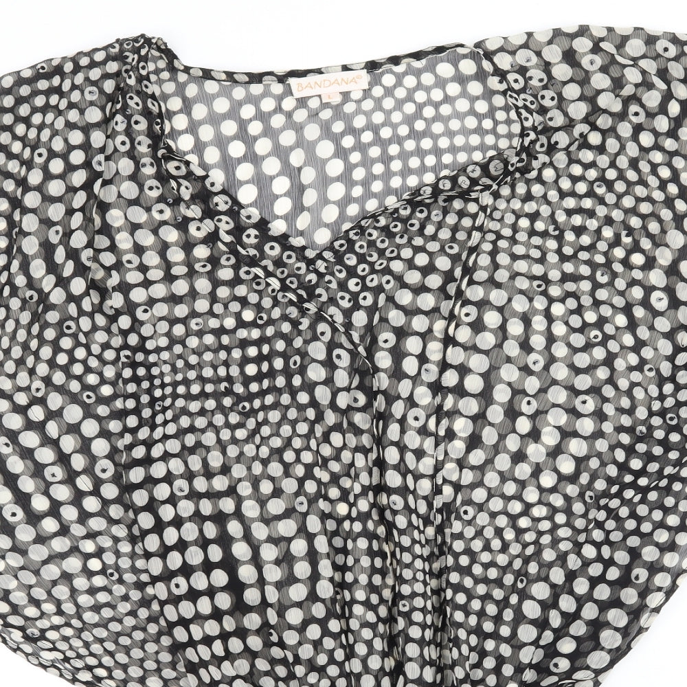 Bandana Womens Black Polka Dot Mesh Basic Blouse Size L