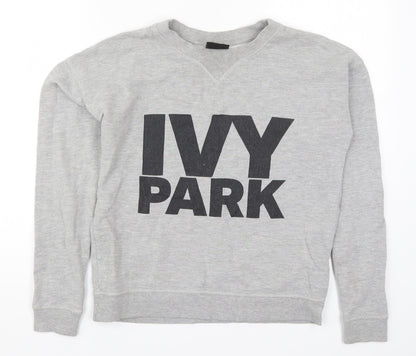 Additional front view of IVY PARK women’s grey pullover sweatshirt, size XS