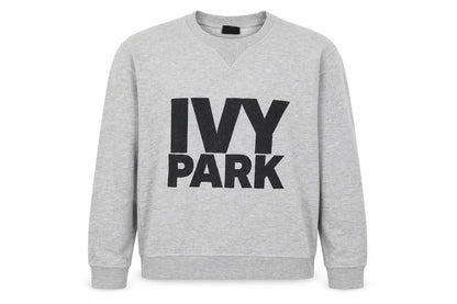 Front view of IVY PARK women’s grey pullover sweatshirt, size XS