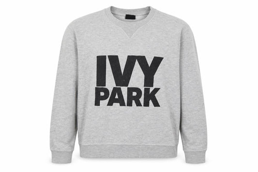 Front view of IVY PARK women’s grey pullover sweatshirt, size XS