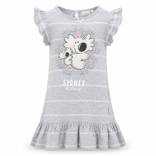 Earth Nymph Girls Grey Striped  T-Shirt Dress  Size 4 Years  - Koala Sydney Australia