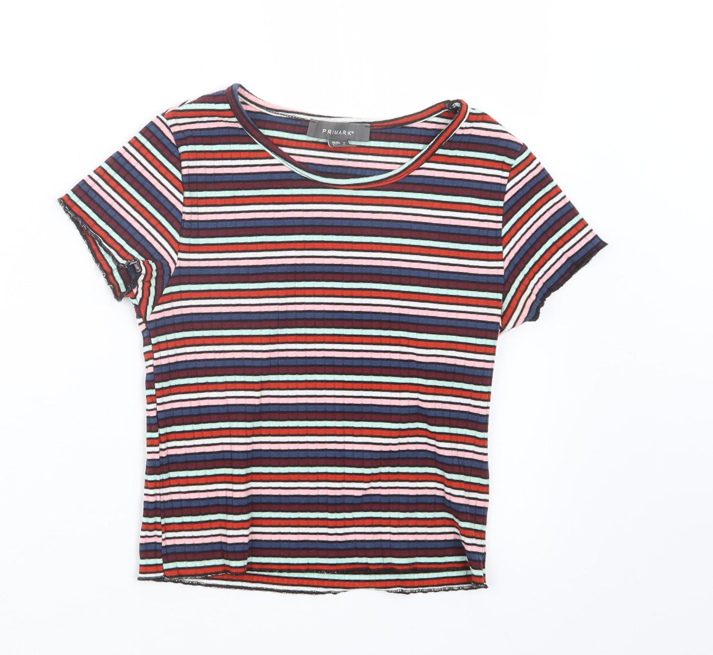 Primark Womens Blue Striped  Cropped T-Shirt Size 4