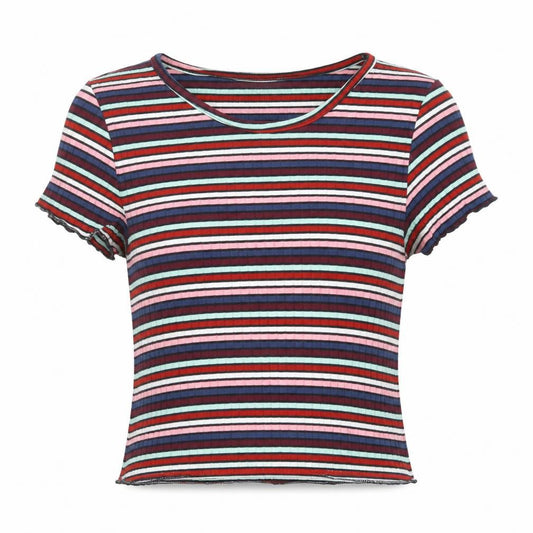 Primark Womens Blue Striped  Cropped T-Shirt Size 4