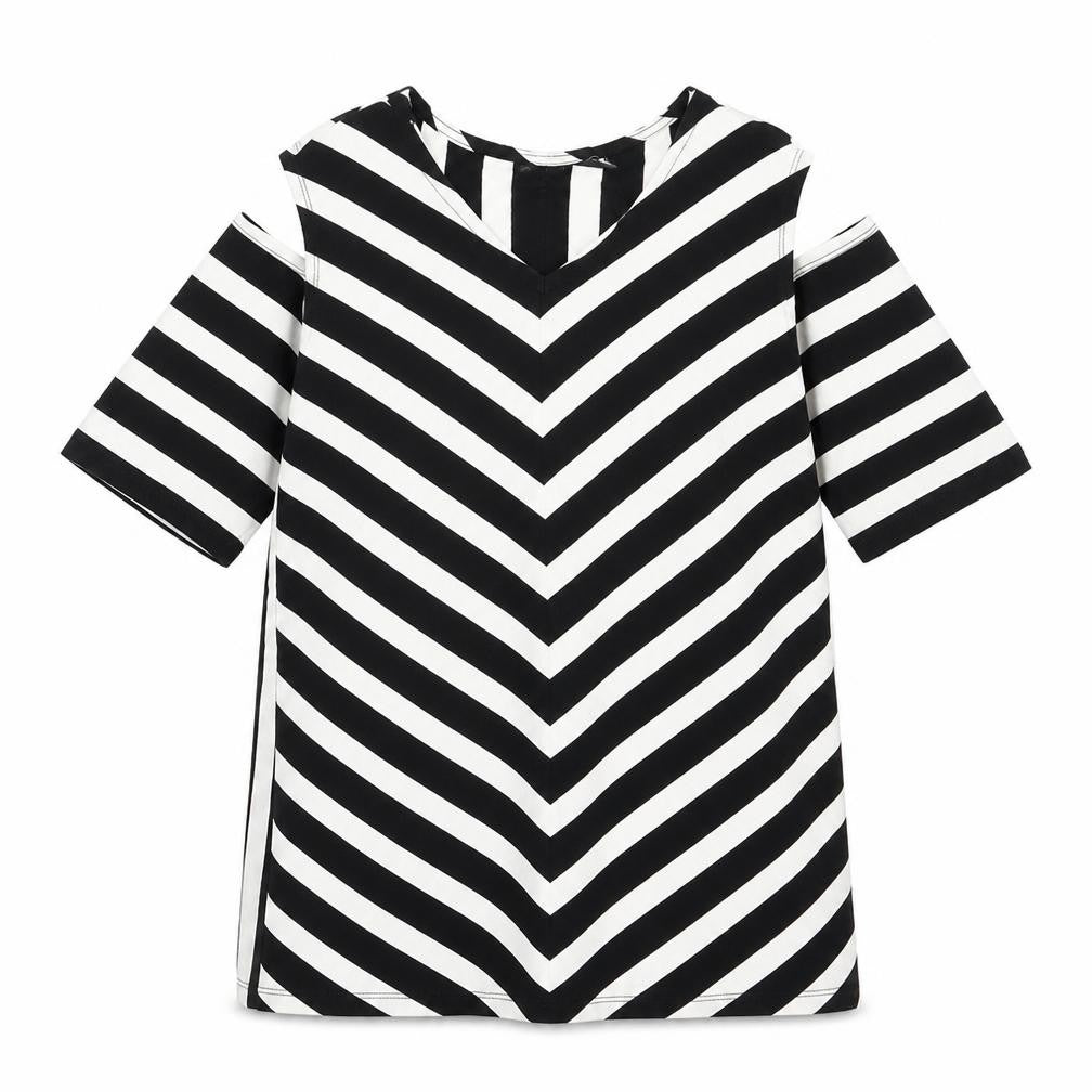 Susan Graver Womens Black Striped  Basic T-Shirt Size M