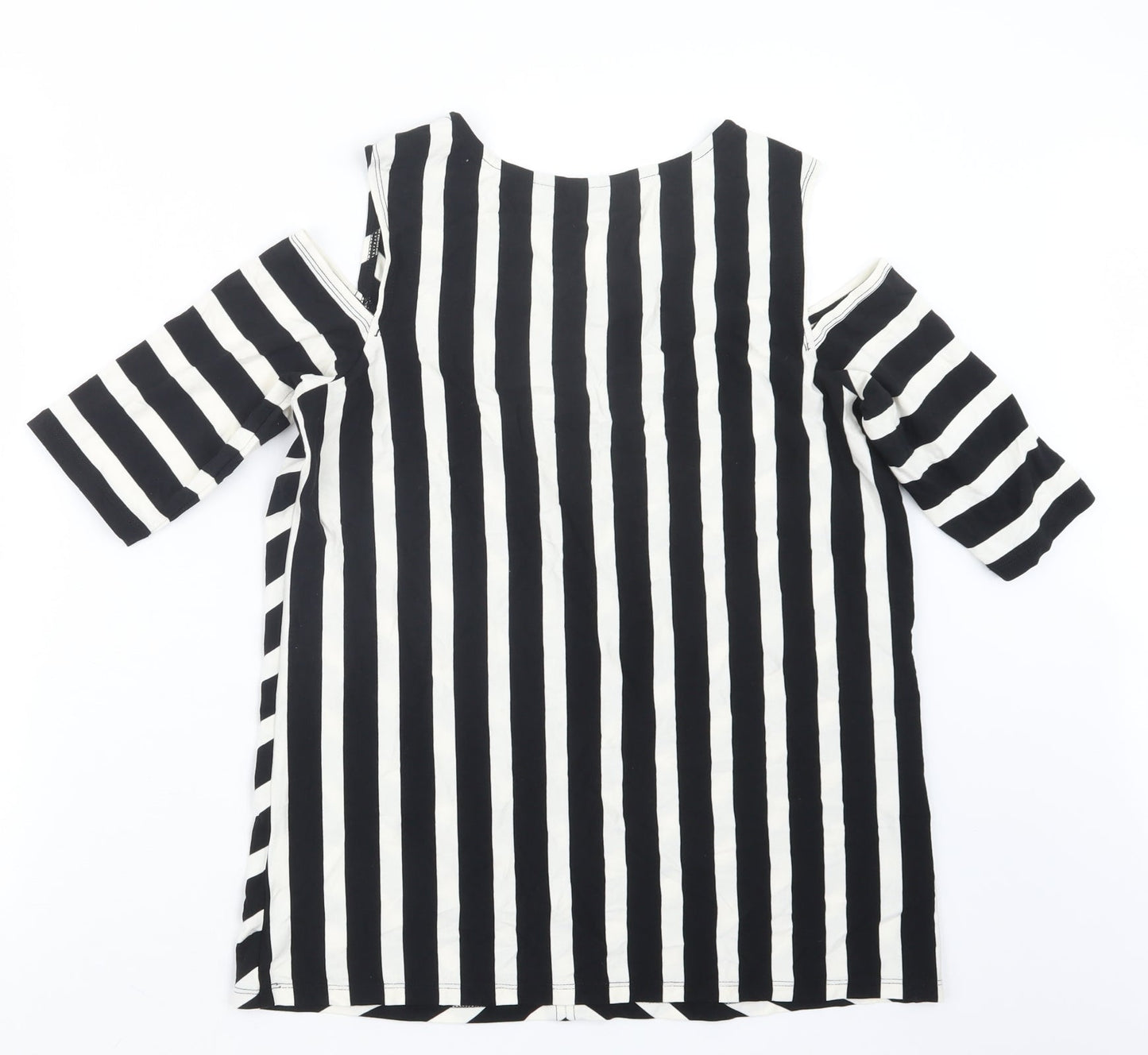 Susan Graver Womens Black Striped  Basic T-Shirt Size M