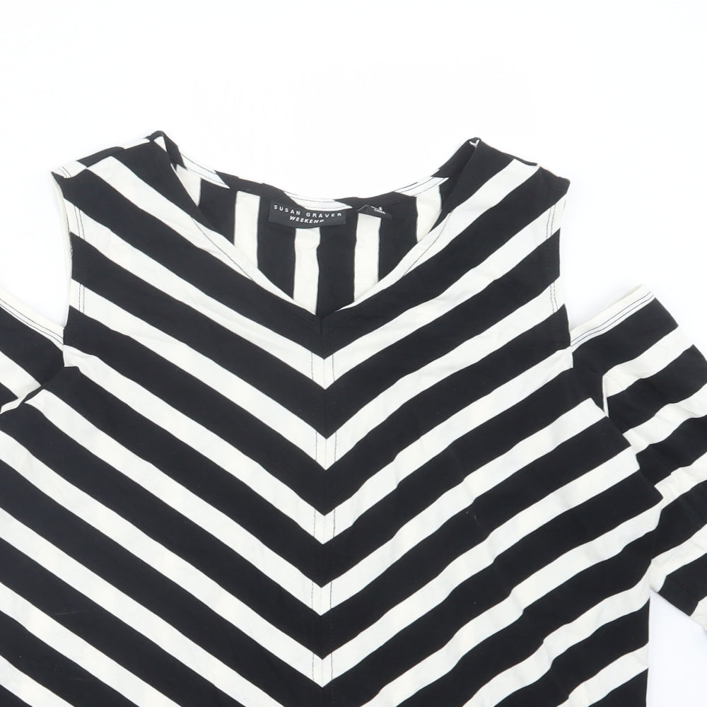 Susan Graver Womens Black Striped  Basic T-Shirt Size M