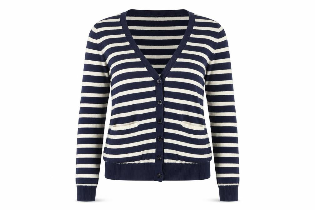 Max C Womens Blue Striped Knit Cardigan Jumper Size M