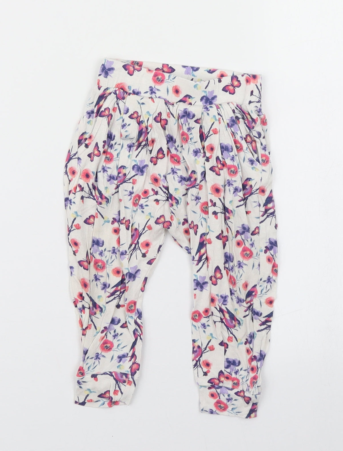 Additional front view of dymples girls’ white floral jogger trousers, size 12, months