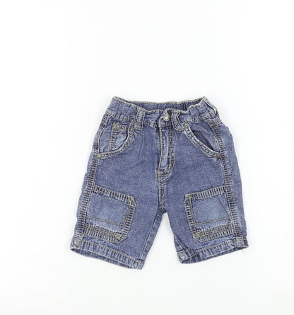 Additional front view of Pumpkin Patch boys’ blue colourblock cropped trousers, size 6-9, months