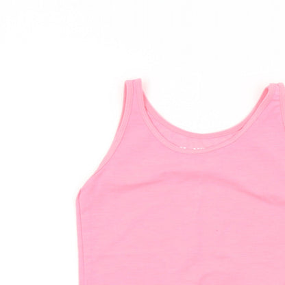 Close-up detail of YD girls’ pink colourblock basic t-shirt, size 7-8, years