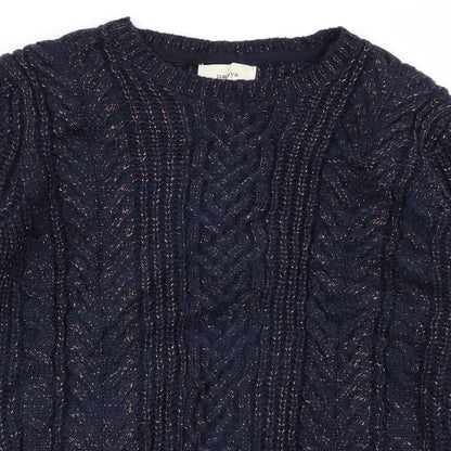 Close-up detail of Papaya women’s blue jumper, size L