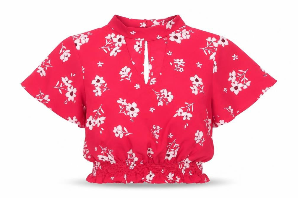 New Look Girls Red Floral  Basic Blouse Size 12 Years