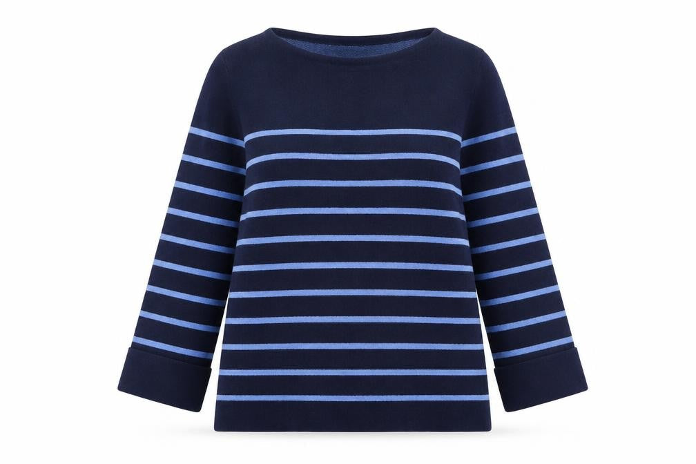 Adrienne Vittadini Womens Blue Striped  Pullover Jumper Size L