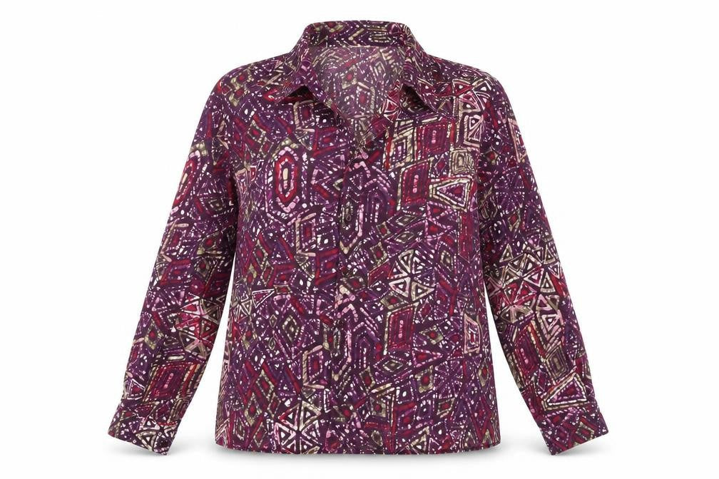 EWM Womens Purple Geometric  Basic Blouse Size 14