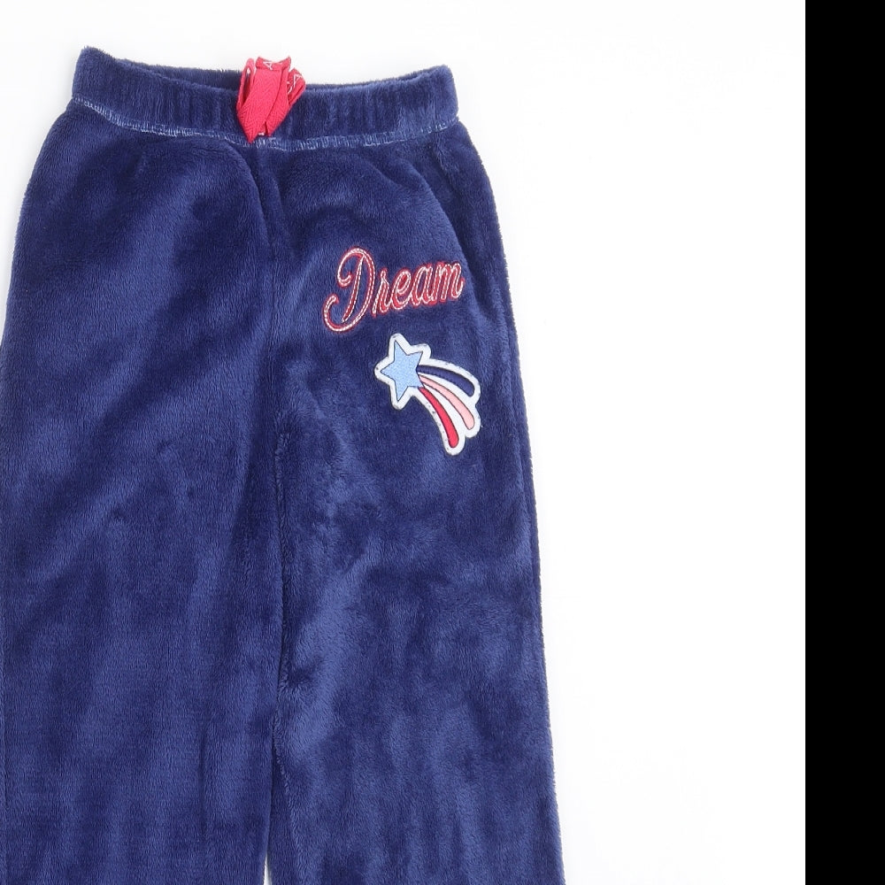 Nautica Girls Blue Solid Fleece  Pyjama Pants Size 7 Years  - dream