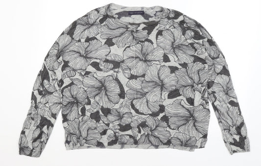 M&S Womens Grey Floral  Pullover Jumper Size XL