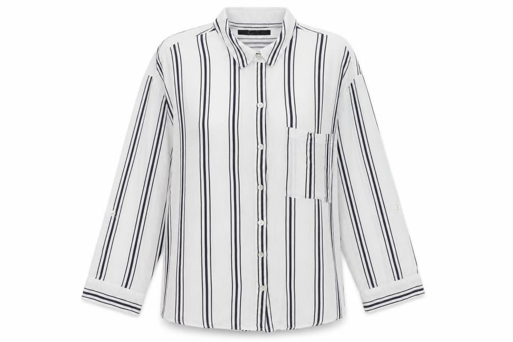 Bershka Womens White Striped  Basic Button-Up Size S