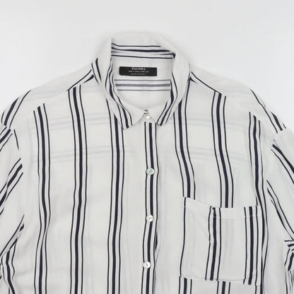 Bershka Womens White Striped  Basic Button-Up Size S