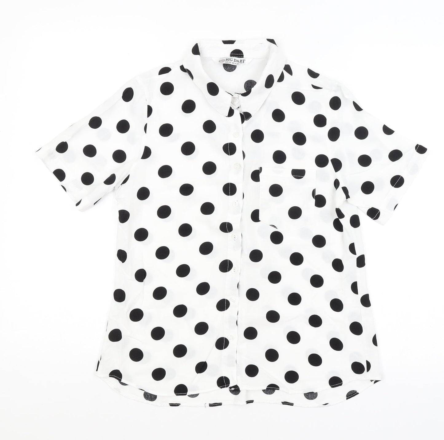 Big Dart Womens White Polka Dot  Basic Button-Up Size 10