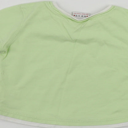 Brand and care label for Next girls’ green basic t-shirt, size 12-18, months