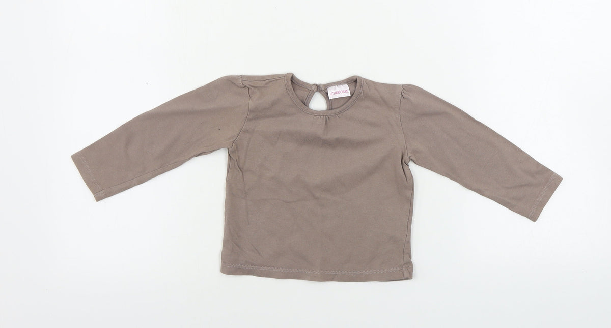 Additional front view of Cherokee girls’ brown basic t-shirt, size 12-18, months