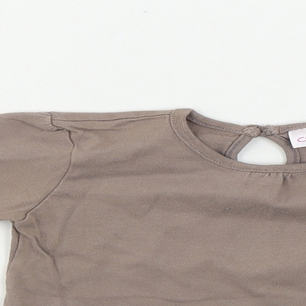 Close-up detail of Cherokee girls’ brown basic t-shirt, size 12-18, months