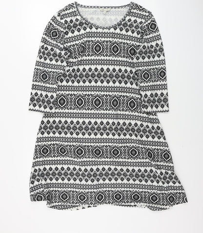 Peacocks Womens Grey Geometric  A-Line  Size 14