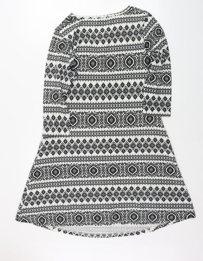 Peacocks Womens Grey Geometric  A-Line  Size 14