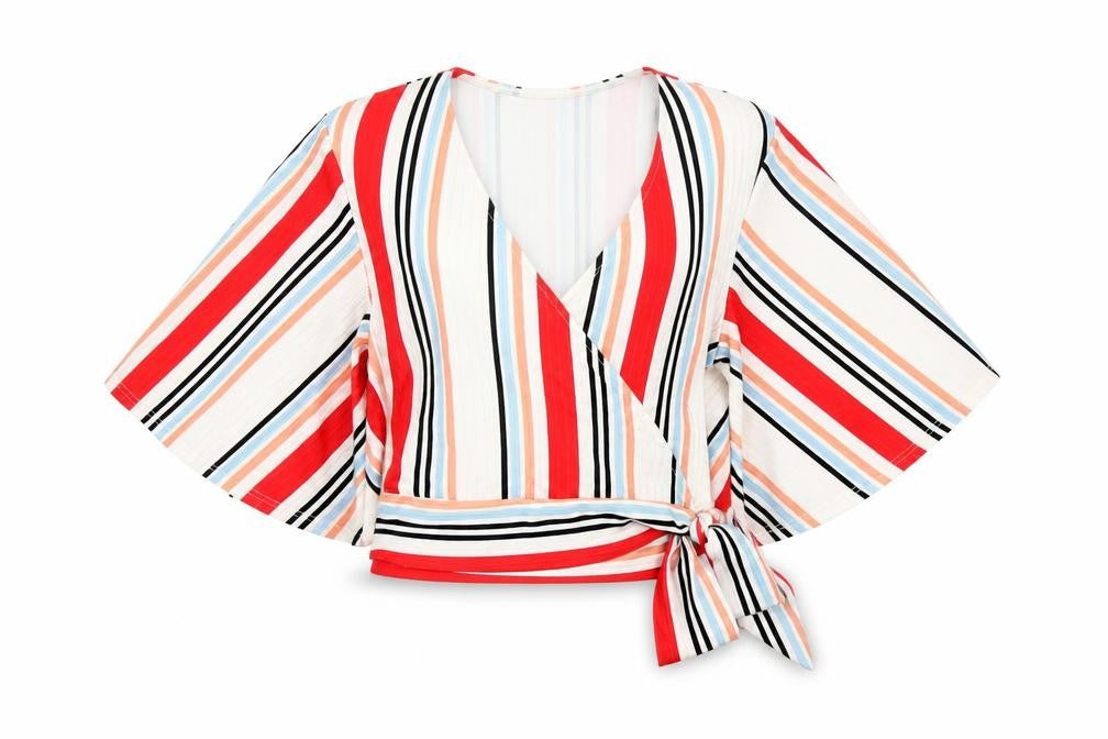 New Look Womens White Striped  Wrap Blouse Size 8