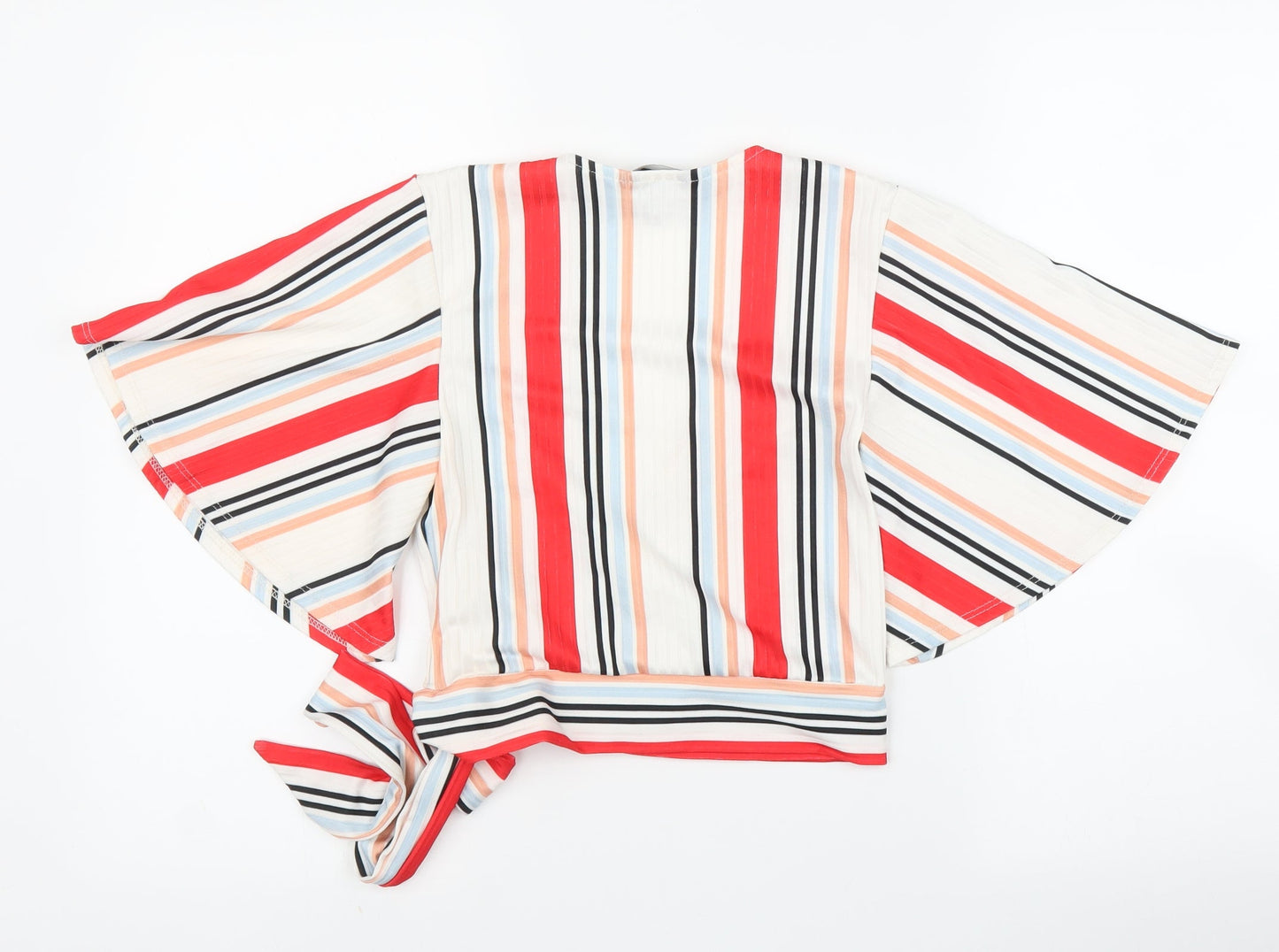 New Look Womens White Striped  Wrap Blouse Size 8
