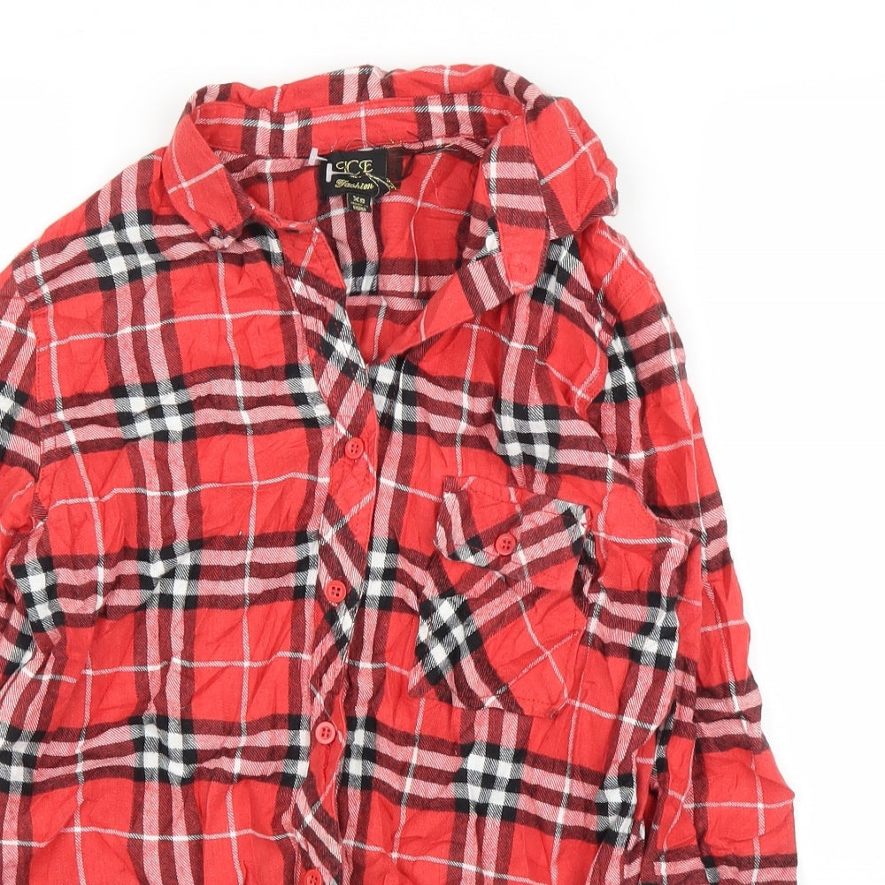 QCE Womens Red Plaid  Basic Button-Up Size XS