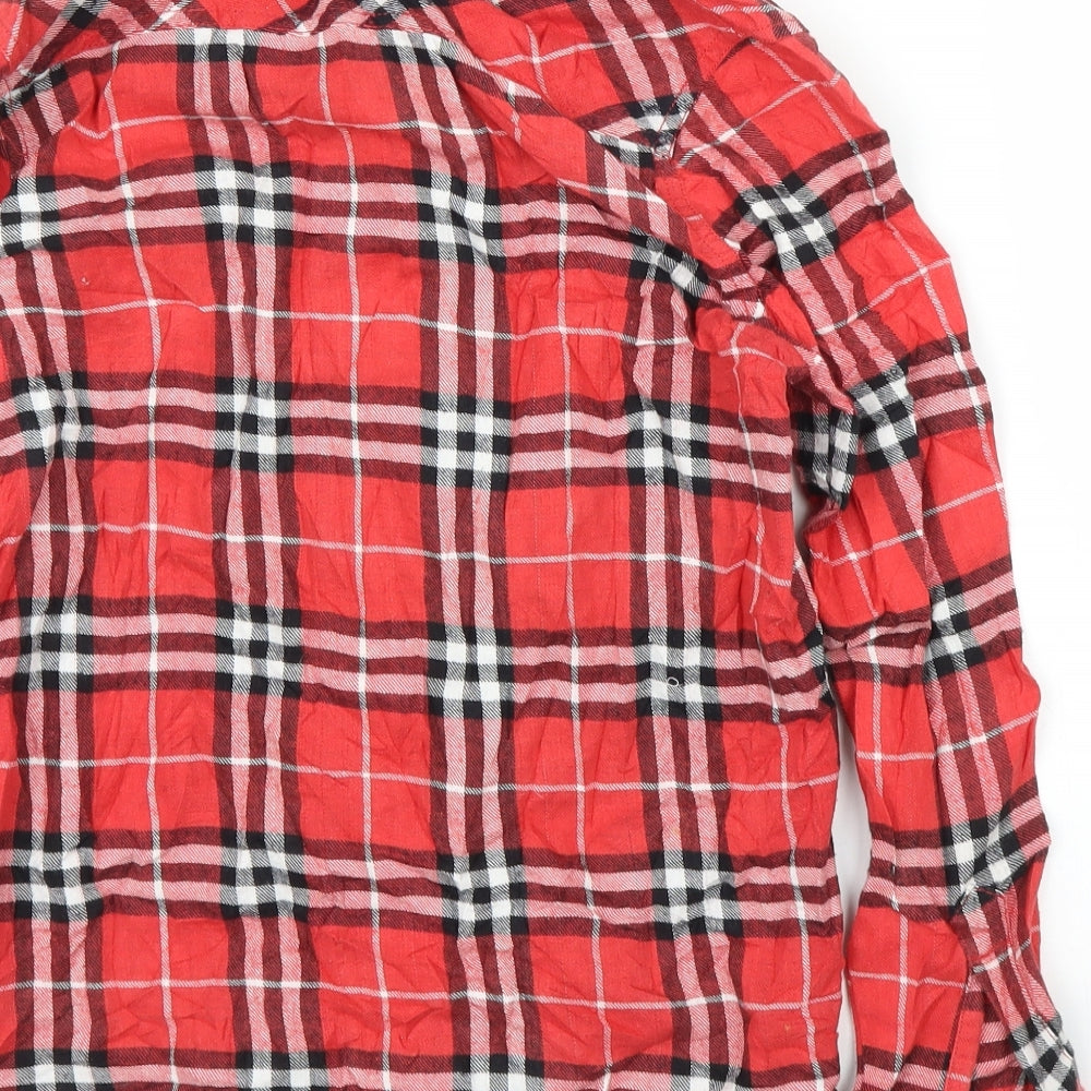 QCE Womens Red Plaid  Basic Button-Up Size XS