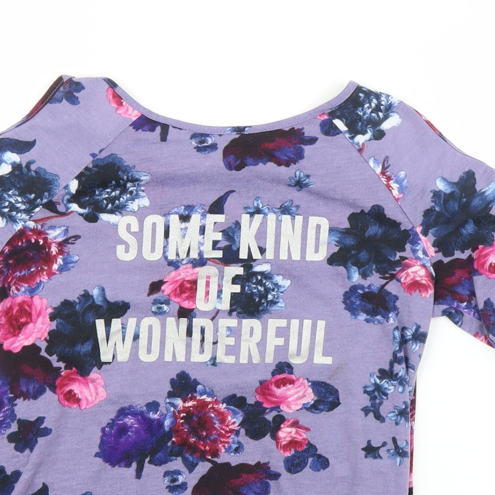 H&M Girls Purple Floral  Basic T-Shirt Size 9 Years