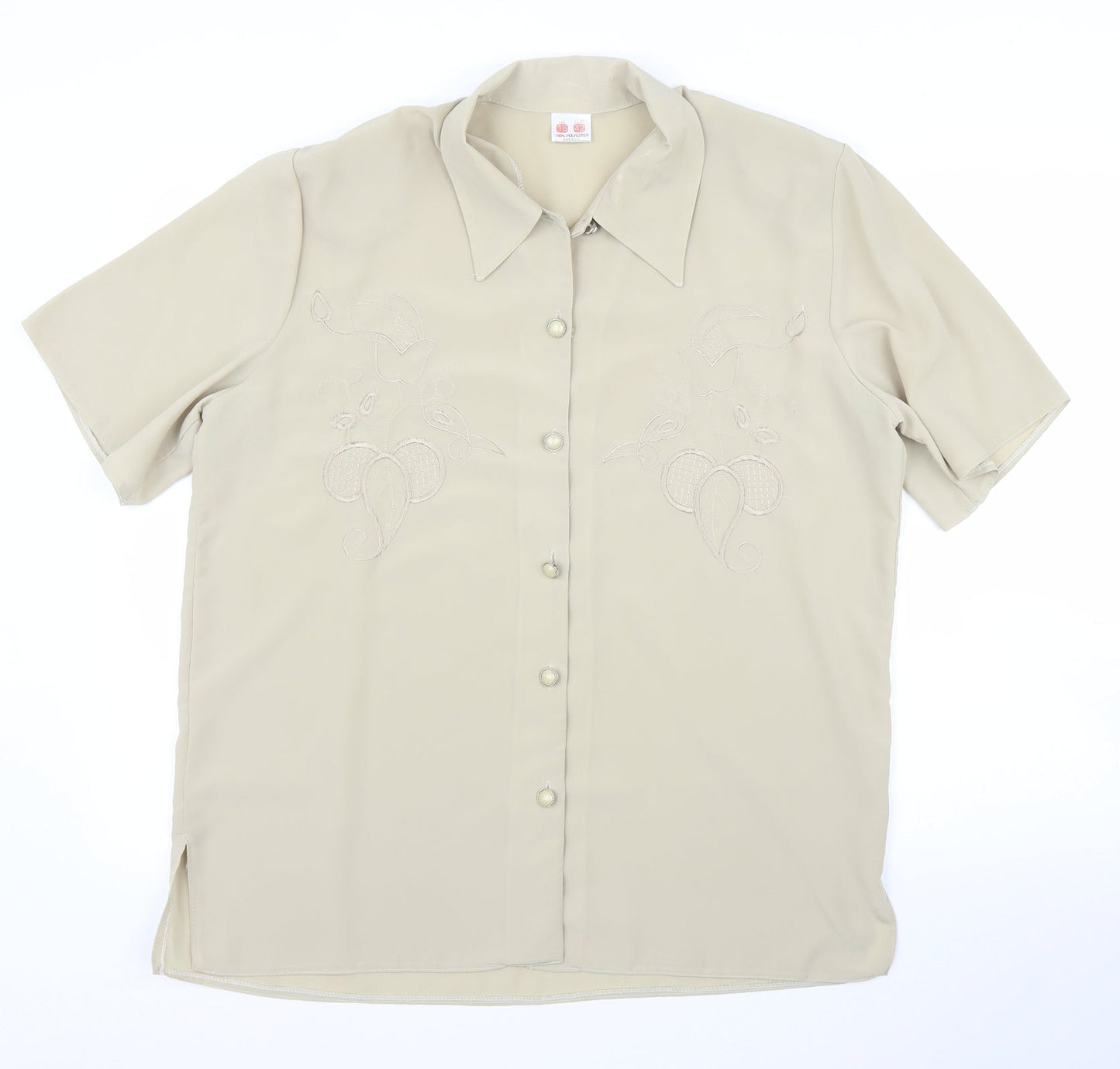 Preworn Womens Beige Floral  Basic Blouse Size 16