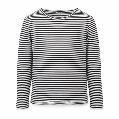 Front view of Next girls’ black striped basic t-shirt, size 10, years
