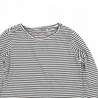 Close-up detail of Next girls’ black striped basic t-shirt, size 10, years