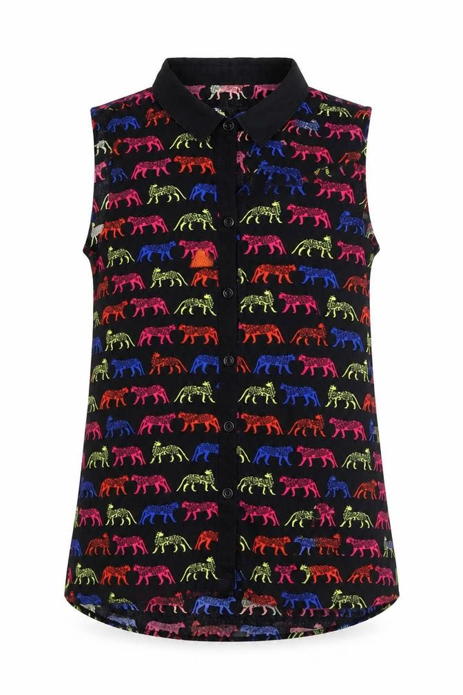 Bluezoo Girls Black Animal Print  Basic Button-Up Size 11 Years  - Cheetahs