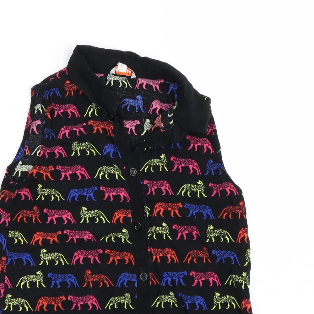 Bluezoo Girls Black Animal Print  Basic Button-Up Size 11 Years  - Cheetahs