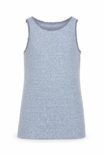Front view of Next girls’ blue basic tank, size 9, years