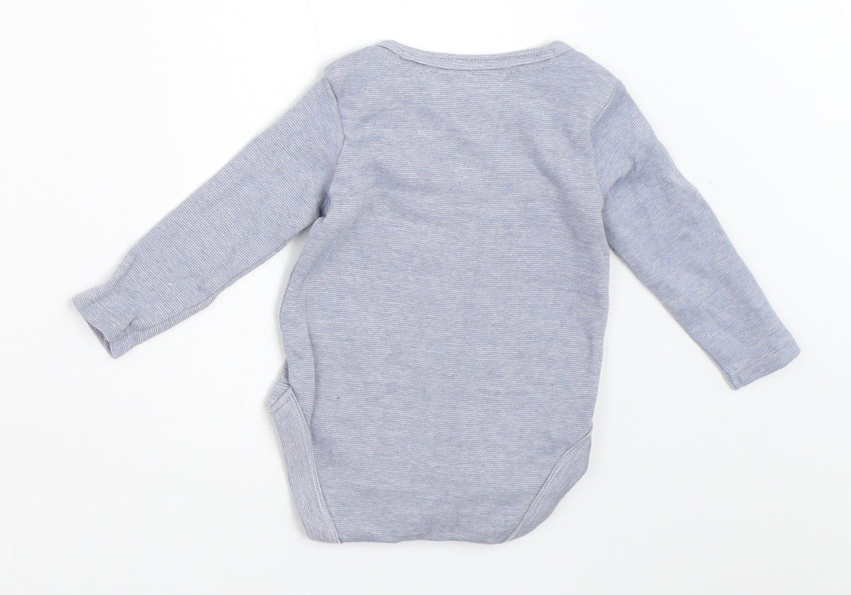 Back view of F&F girls’ blue babygrow one-piece, size 0-3, months