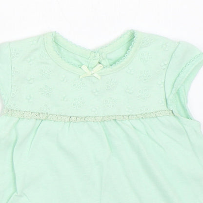 Close-up detail of George girls’ green basic t-shirt, size 0-3, months