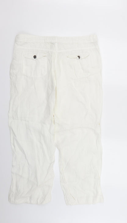 Back view of Denim & Co. women’s white trousers, size UK 16, 26-inch leg