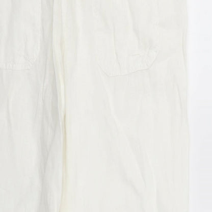 Brand and care label for Denim & Co. women’s white trousers, size UK 16, 26-inch leg