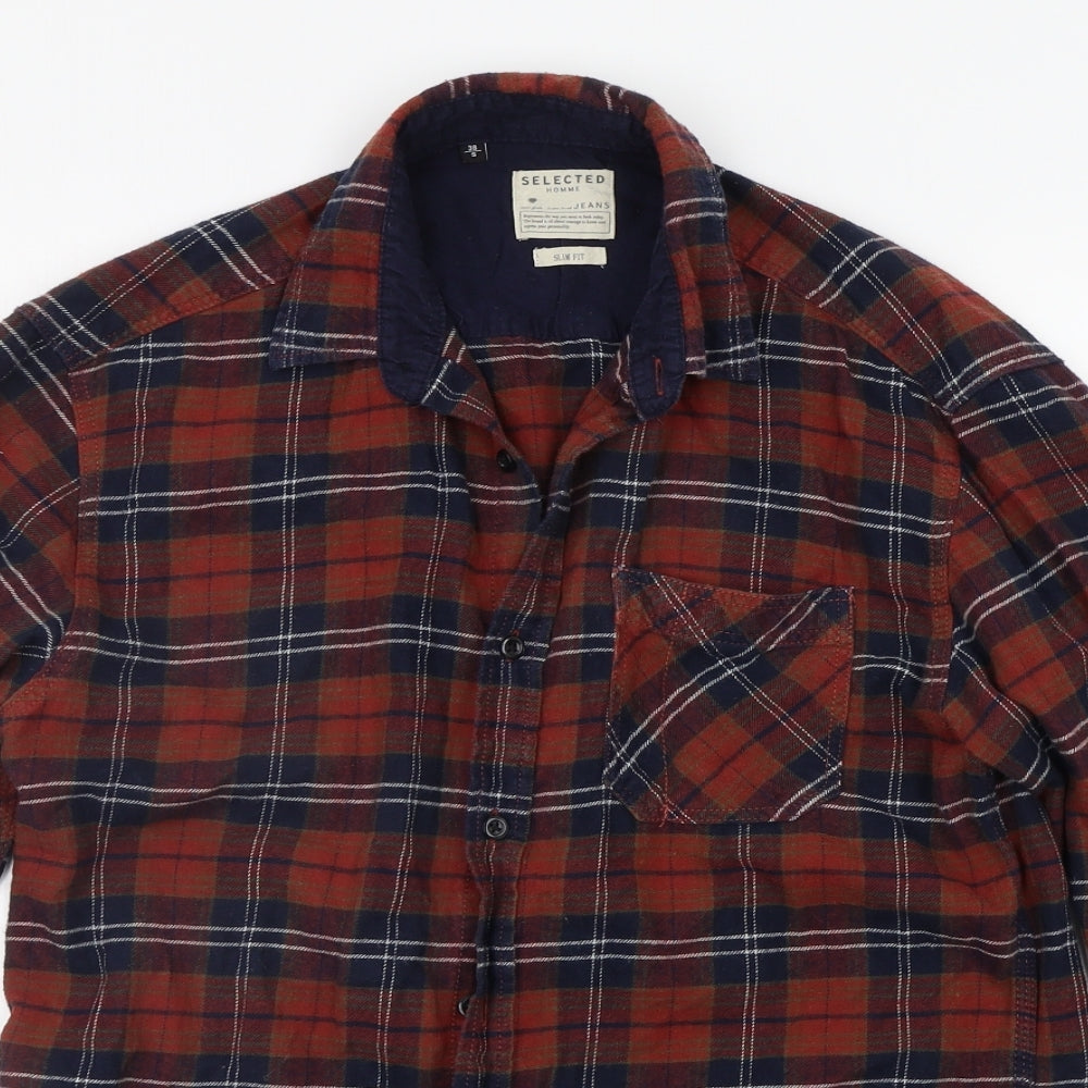 Select Womens Orange Check  Basic Button-Up Size 8
