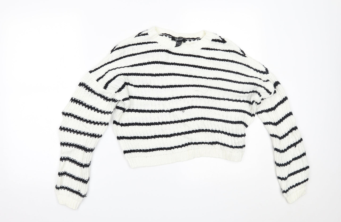 New Look Girls White Striped  Pullover Jumper Size 12-13 Years